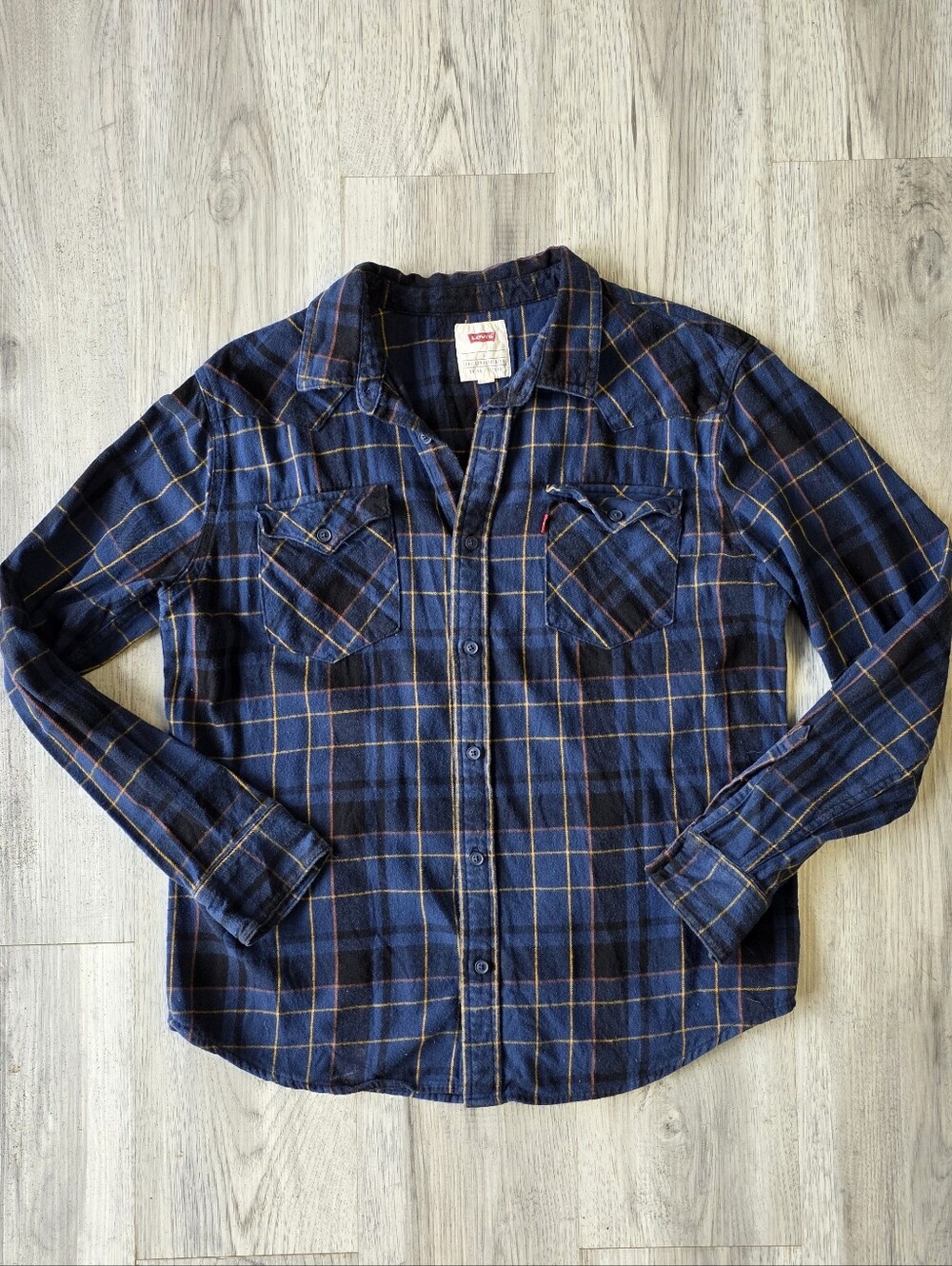 Levi’s Men’s Large Blue Plaid Western Flannel Shirt Red Tab